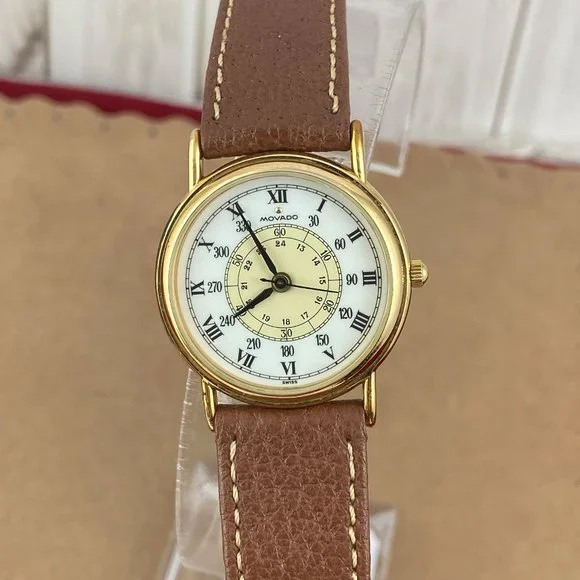 Vintage Movado Gold Dot Watch Roman Numerals Black hands markers